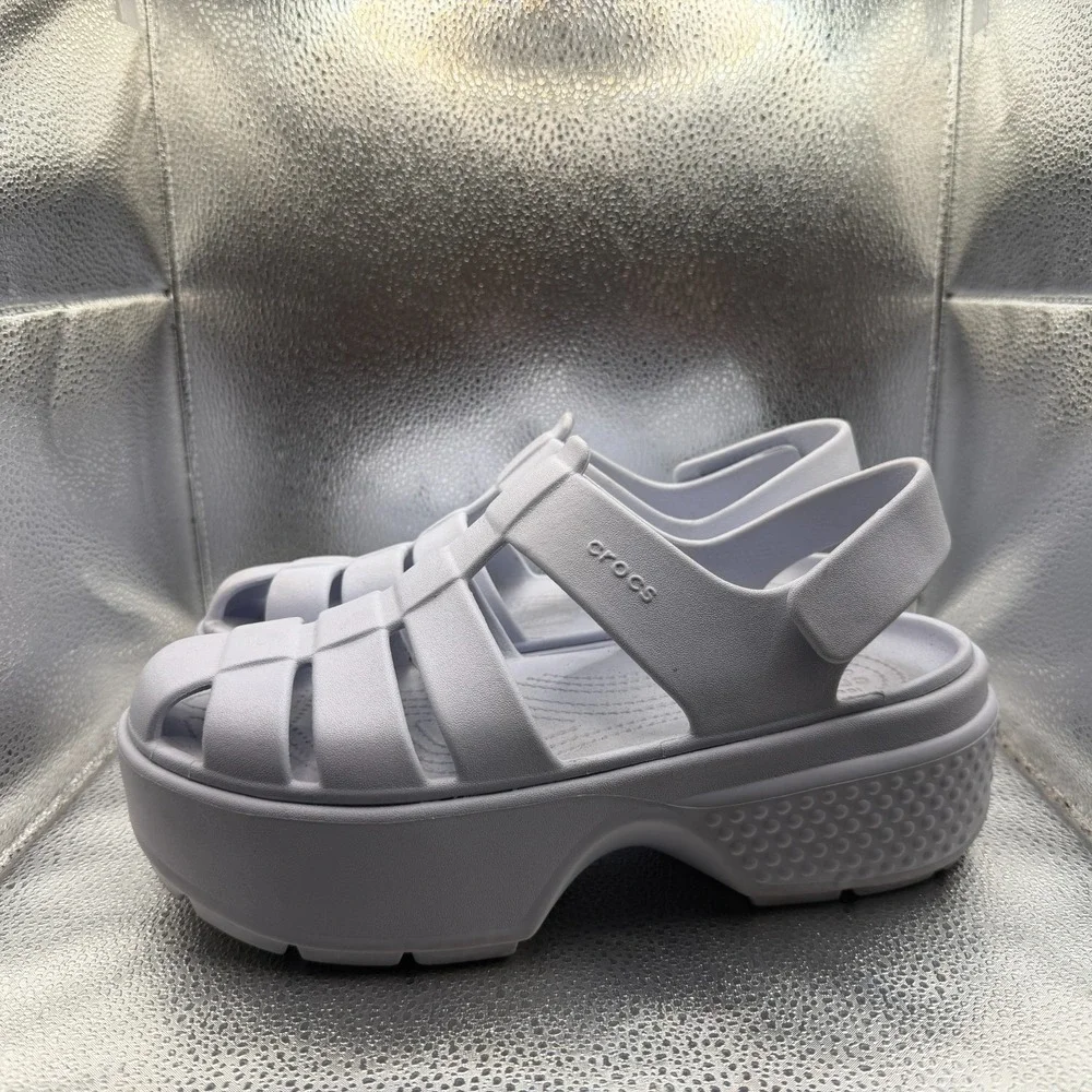 Size 10 Crocs Stomp‎ Chalk White Womens Lightweight Fisherman Platform Sandals